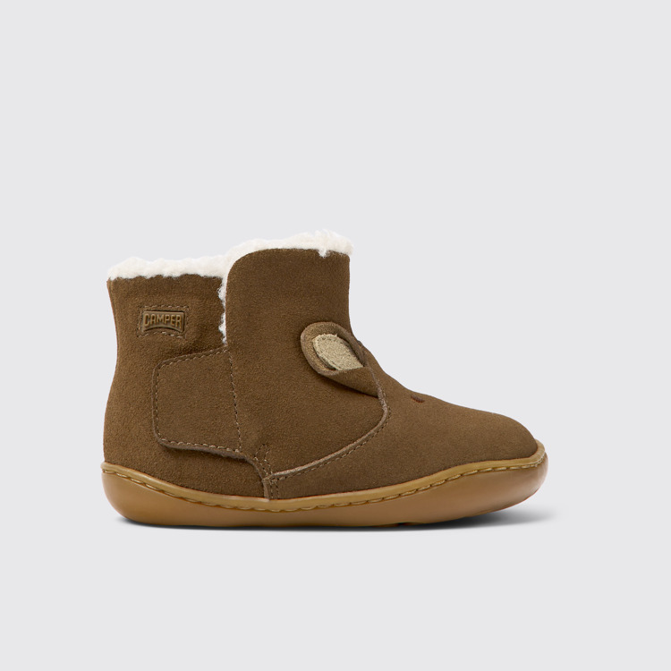 Side view of Twins Brown nubuck boots for kids