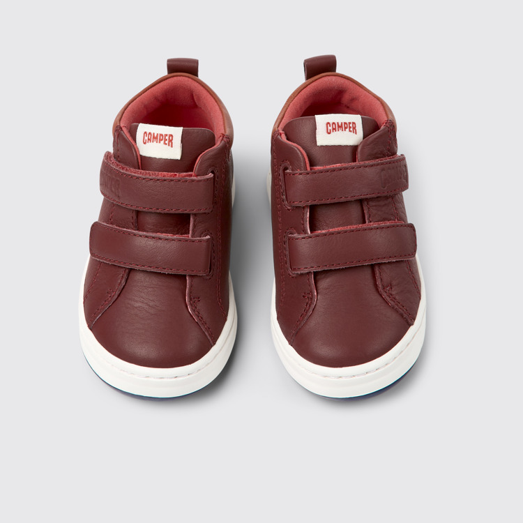 Overhead view of Runner Burgundy leather sneakers for kids