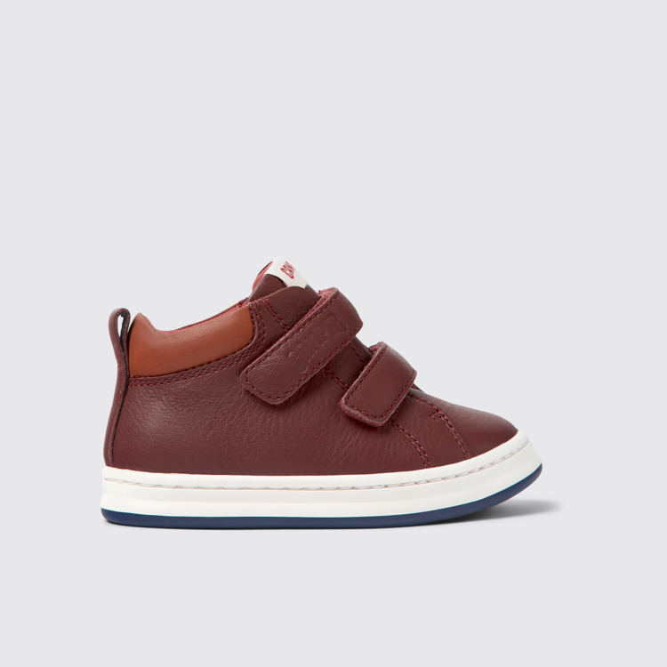 Side view of Runner Burgundy leather sneakers for kids