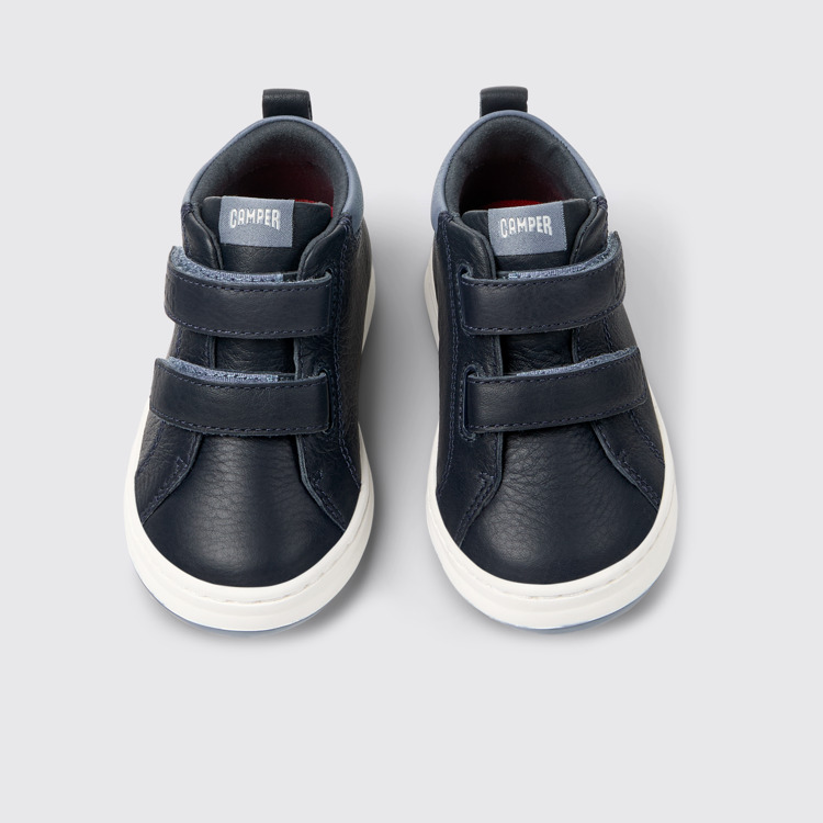 Overhead view of Runner Blue and gray leather sneakers for kids