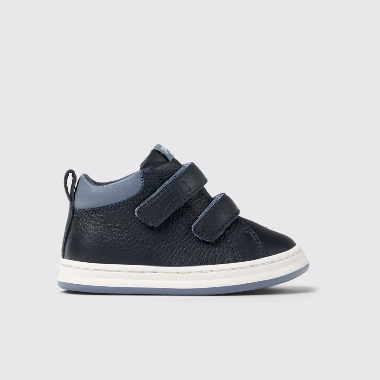 Side view of Runner Blue and gray leather sneakers for kids