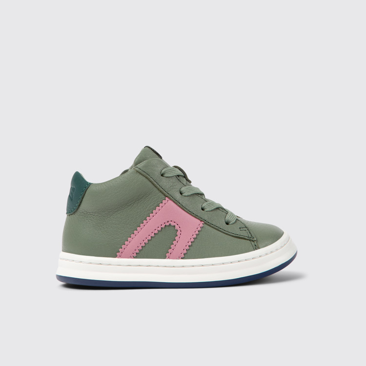 Side view of Twins Green leather sneakers for kids