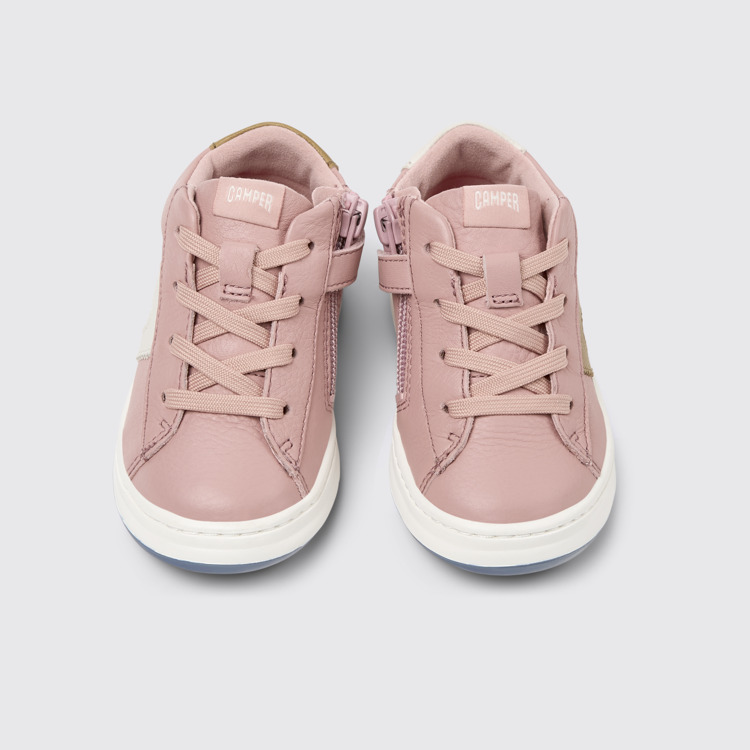 Overhead view of Twins Pink leather sneakers for kids