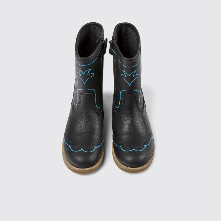 Overhead view of Twins Black leather boots for kids