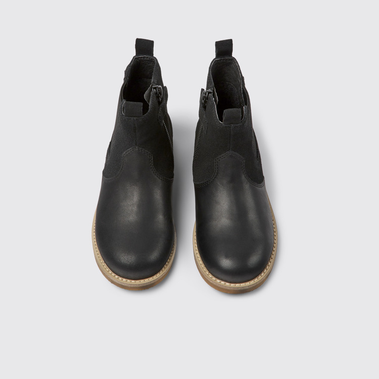 Overhead view of Savina Black nubuck and leather ankle boots for kids