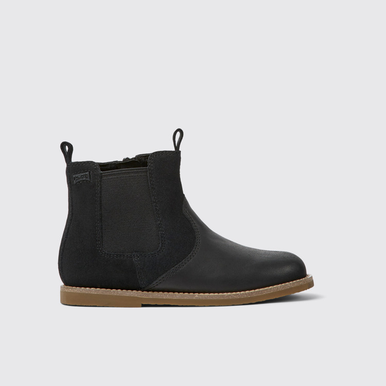 Side view of Savina Black nubuck and leather ankle boots for kids