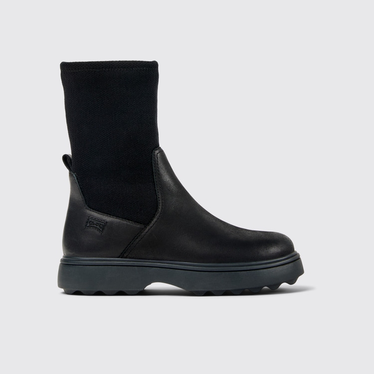 Side view of Norte Black leather boots for kids