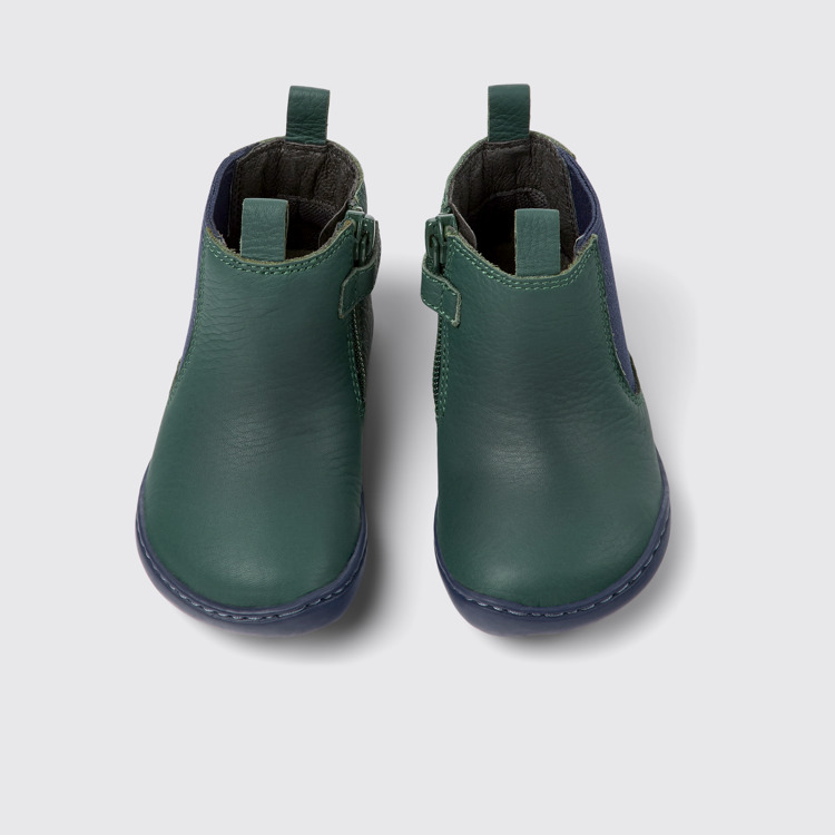 Peu Bottes en cuir vert et bleu pour enfant