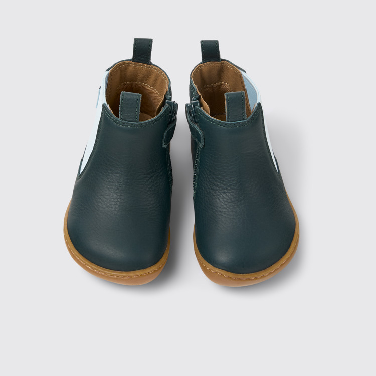 Overhead view of Peu Green leather boots for kids