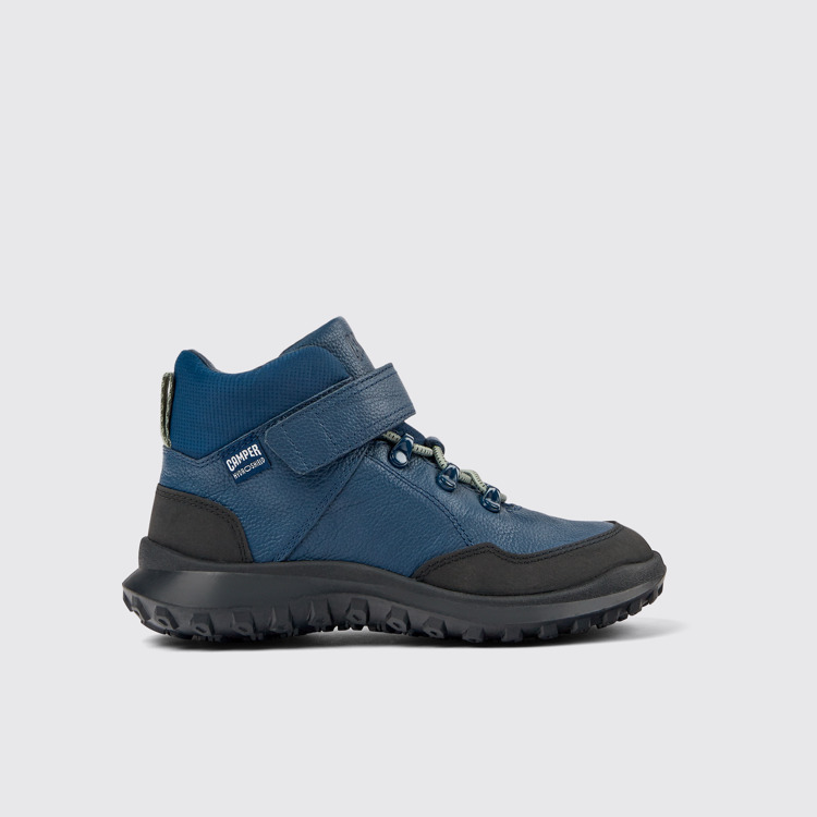 Side view of CRCLR Dark blue leather and textile ankle boots for kids