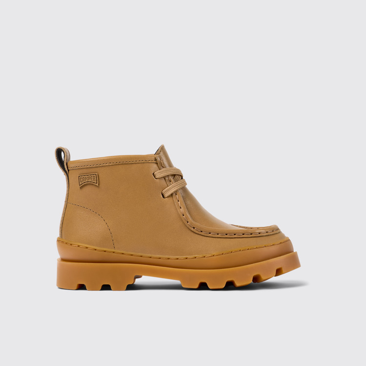 Side view of Brutus Brown leather ankle boots for kids