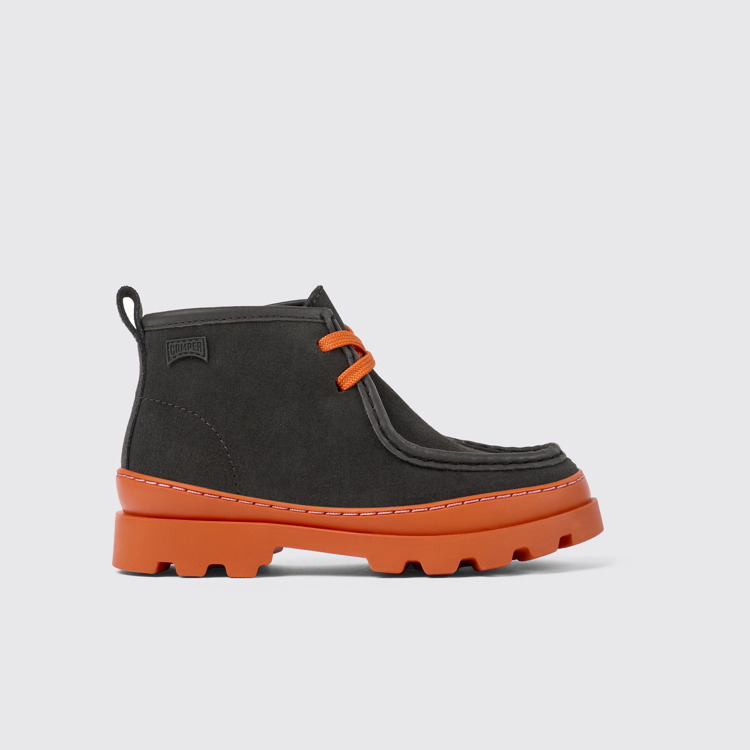 Side view of Brutus Grey leather and nubuck ankle boots for kids