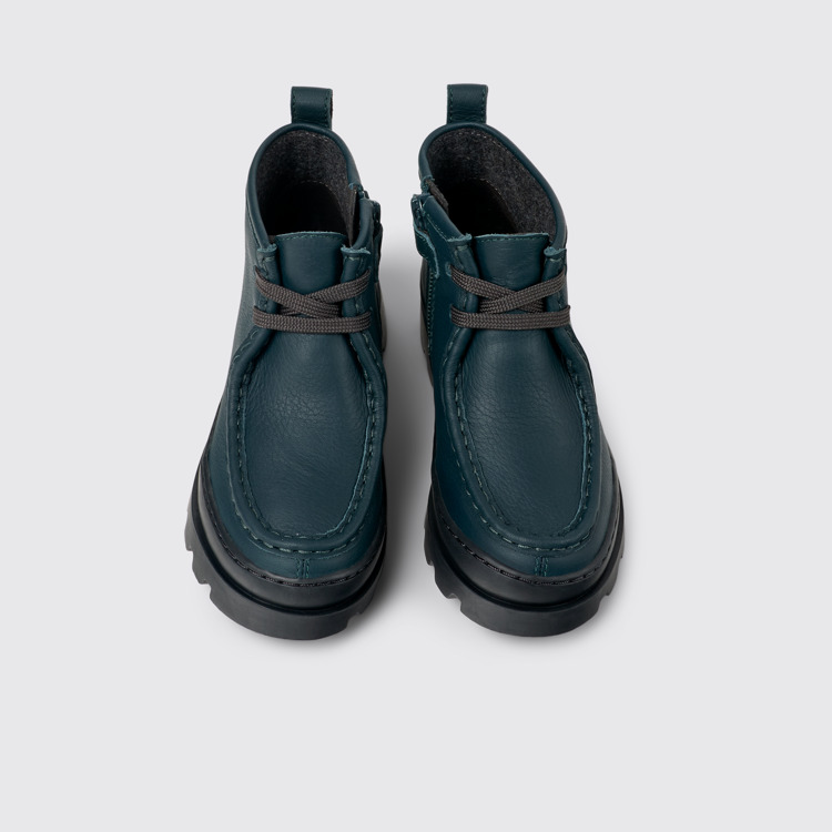 Overhead view of Brutus Green leather ankle boots for kids