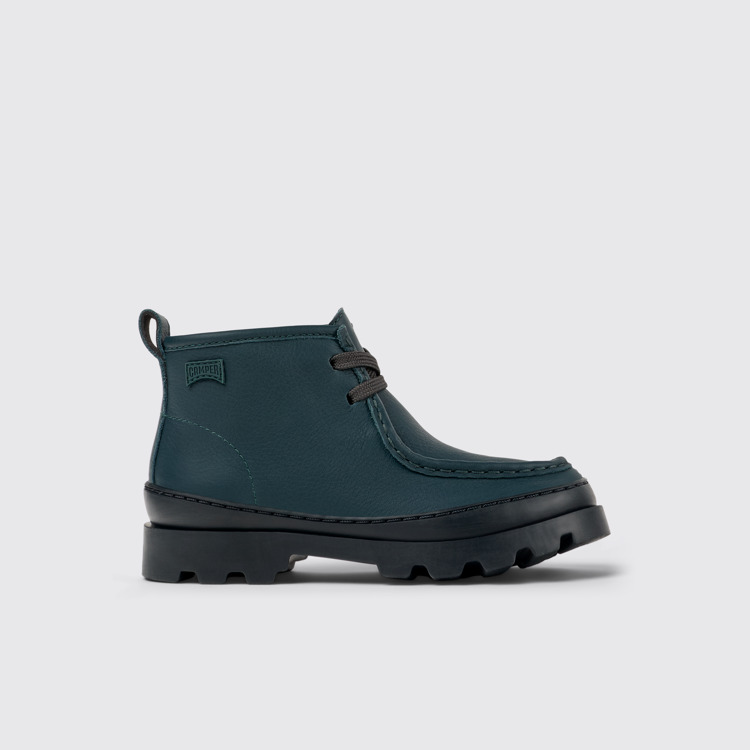 Side view of Brutus Green leather ankle boots for kids