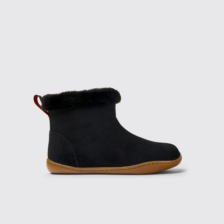 Side view of Peu Black nubuck boots for kids