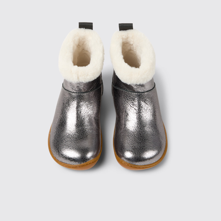 Overhead view of Peu Gray leather boots for kids