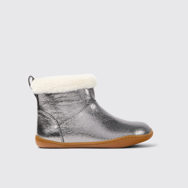 Side view of Peu Gray leather boots for kids