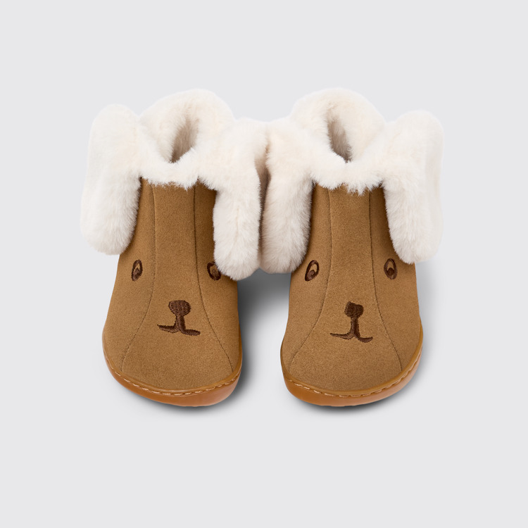 Overhead view of Twins Brown nubuck and textile ankle boots for kids