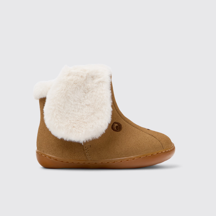 Side view of Twins Brown nubuck and textile ankle boots for kids