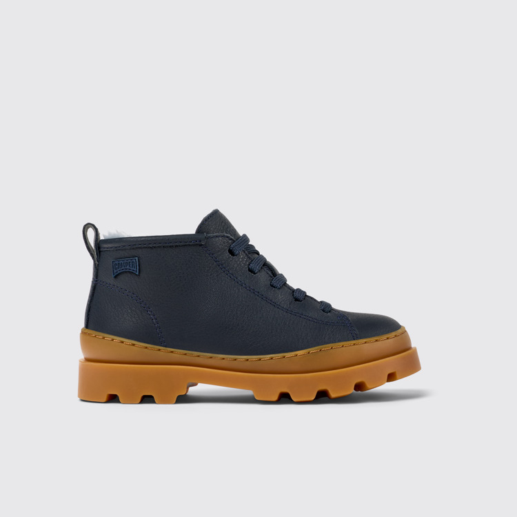 Side view of Brutus Blue leather ankle boots for kids