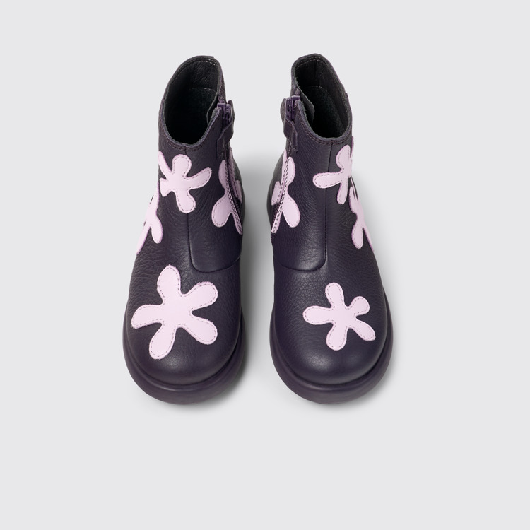 Overhead view of Twins Purple leather boots for kids