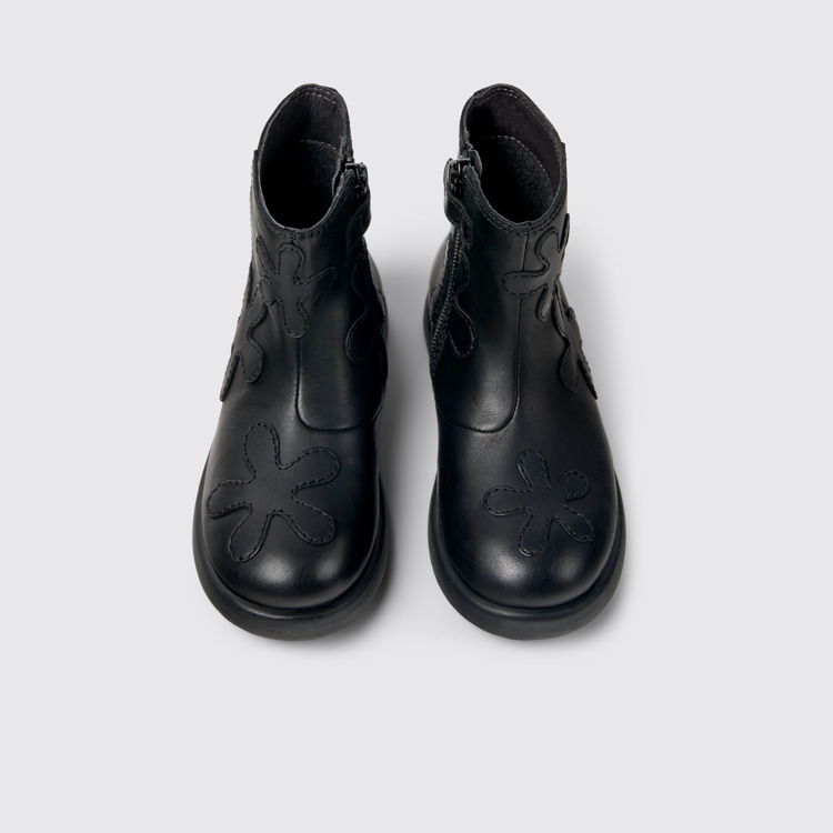 Overhead view of Twins Black leather boots for kids