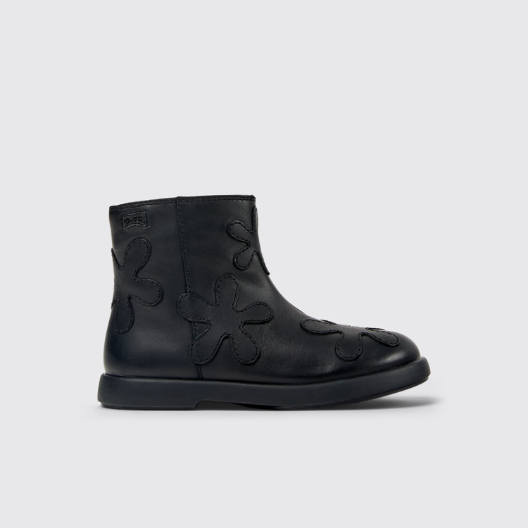 Side view of Twins Black leather boots for kids