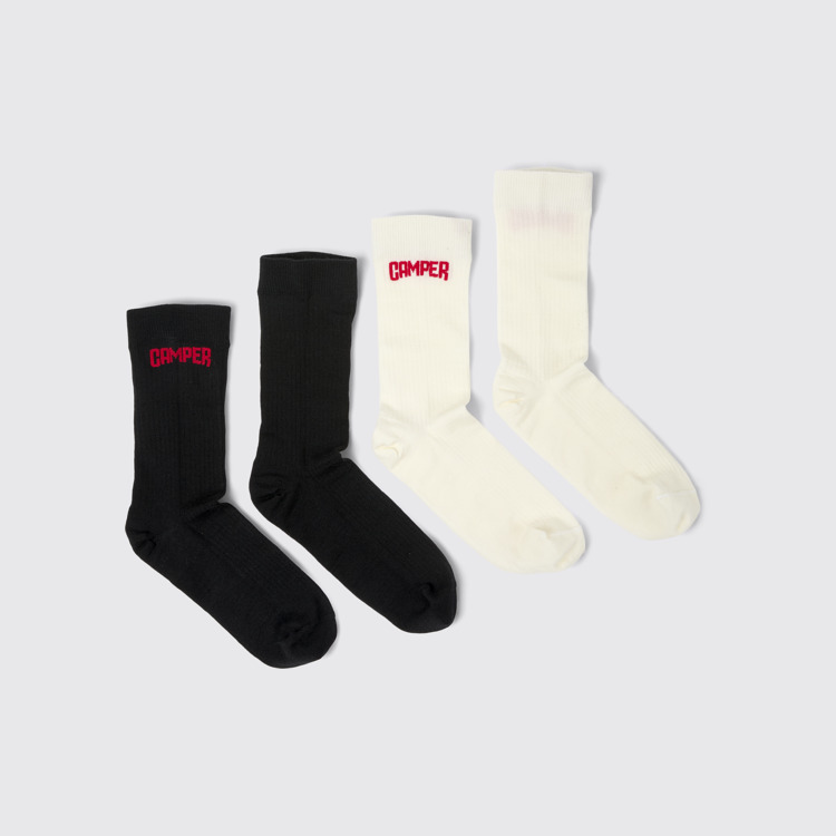 Long Sock Pack. 2 Pairs Λευκές και μαύρες κάλτσες από μαλλί μερινό