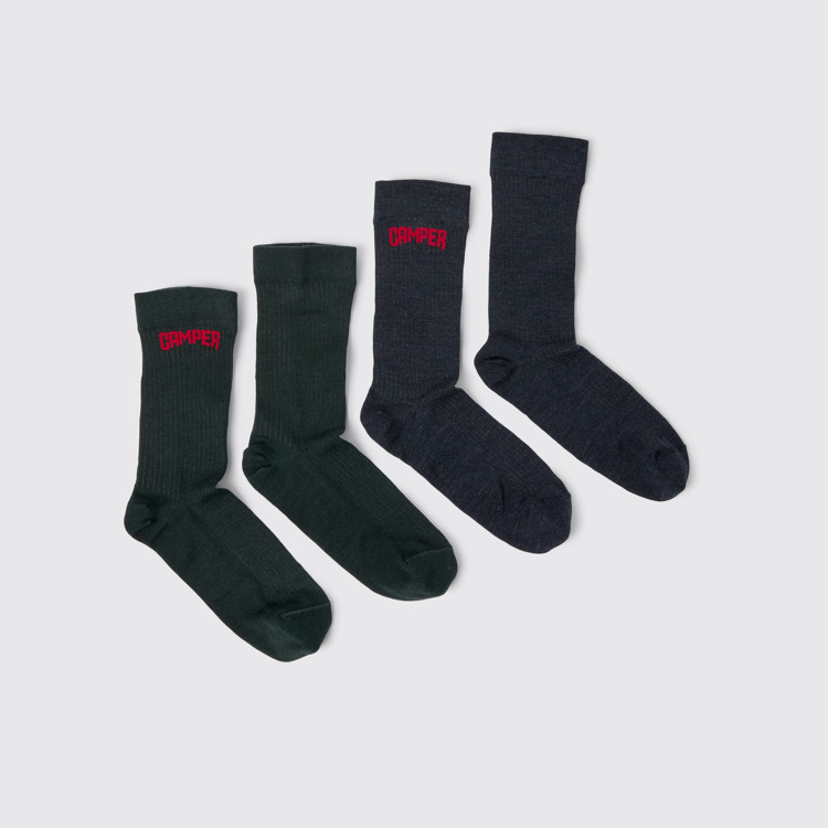 Long Sock Pack. 2 Pairs Γκρι και μπλε κάλτσες από μαλλί μερινό