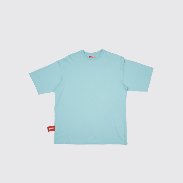 Side view of T-Shirt Light blue T-shirt with donkey print