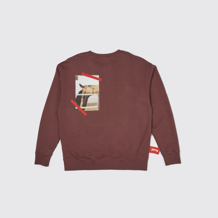 Back view of Sweatshirt Burgundy sweatshirt with horse print