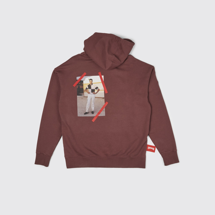 Back view of Hoodie Burgundy hoodie with harness driver print