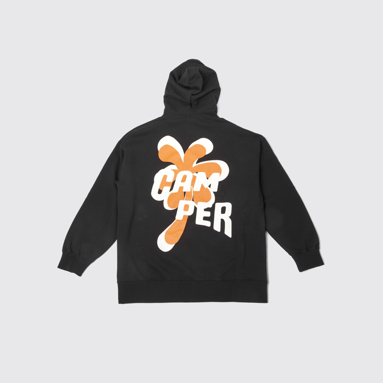 Back view of Hoodie Black and orange printed unisex hoodie