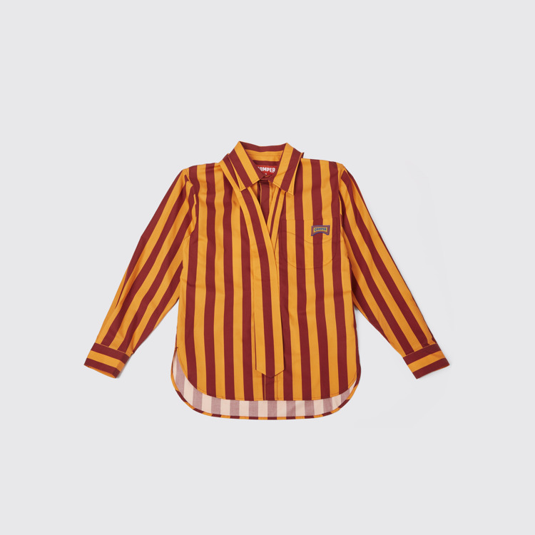 Side view of Shirt Burgundy and orange striped unisex shirt