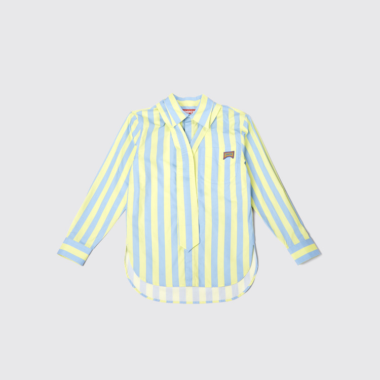 Side view of Shirt Blue and yellow striped unisex shirt