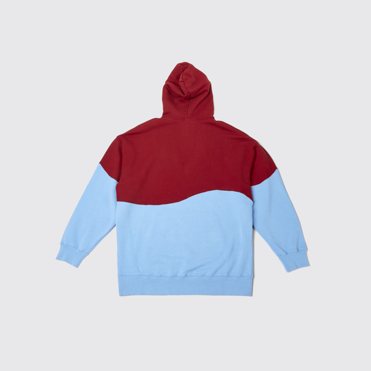 Back view of Hoodie Burgundy and blue unisex hoodie