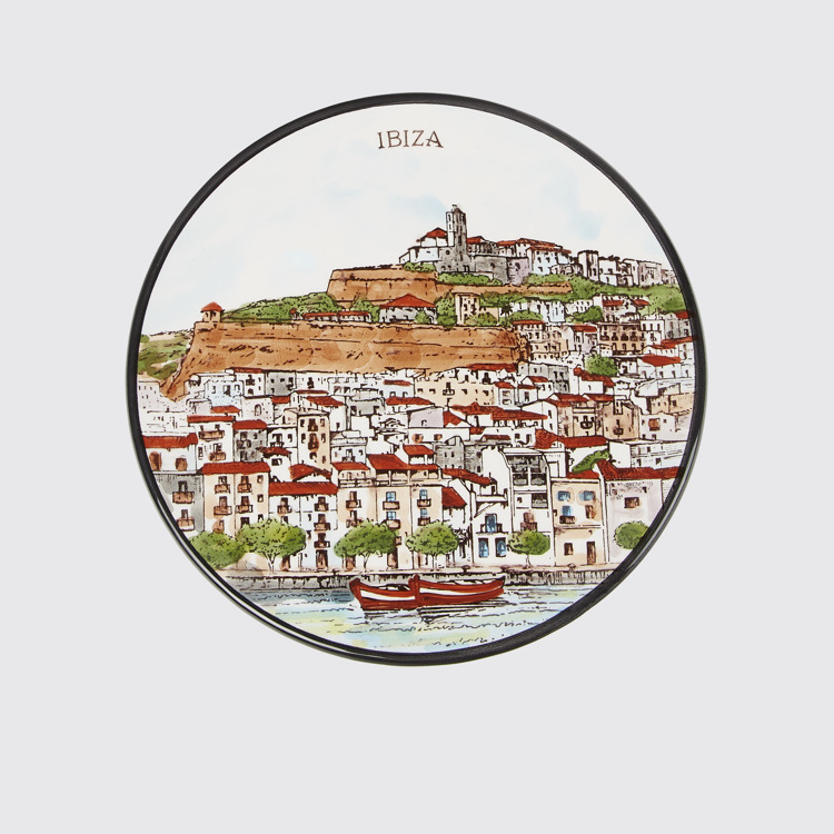 Side view of Eivissa Town ceramic plate Ceramic plate depicting Eivissa Town