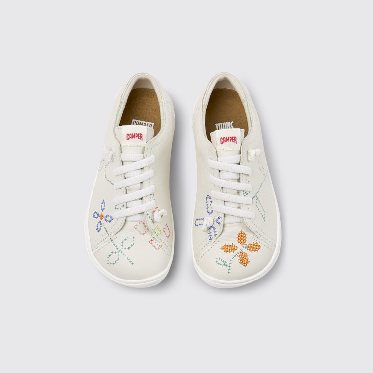 Overhead view of Twins White Leather Kids' Shoes for Children.