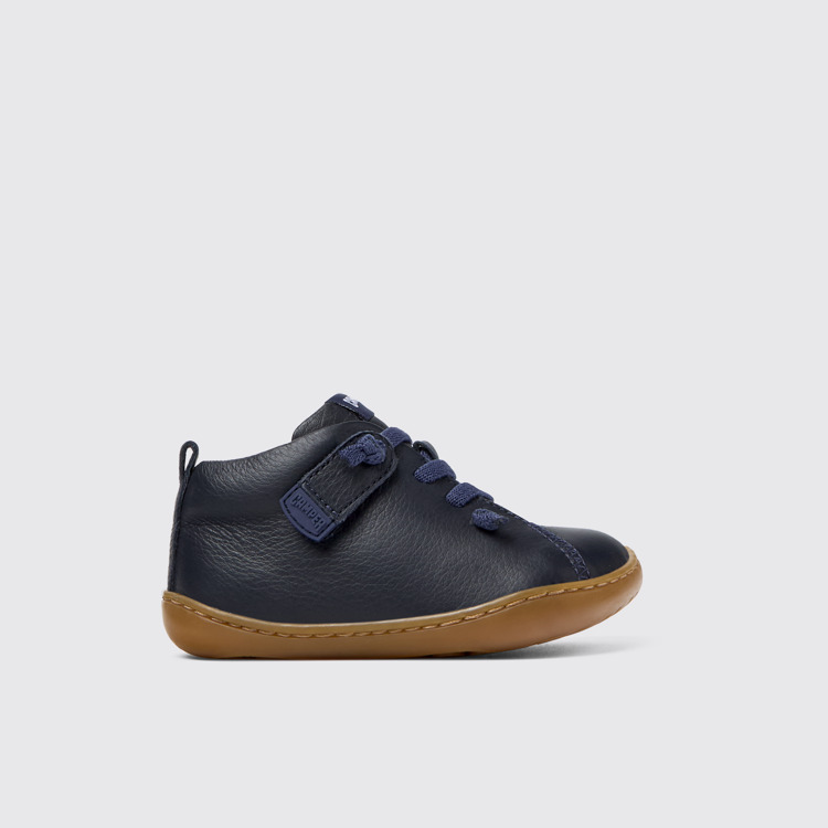 Side view of Peu Blue Leather Ankle Boots for Kids.