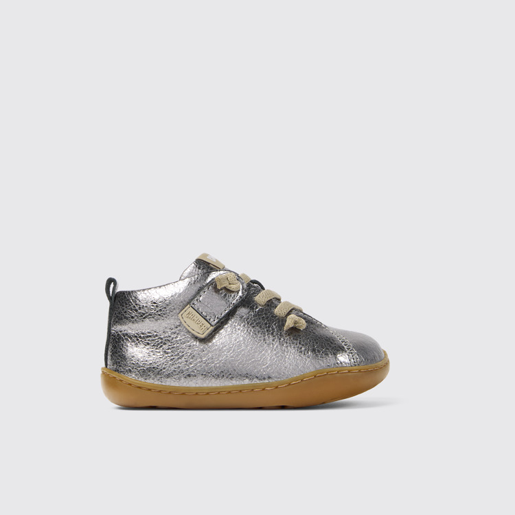 Side view of Peu Silver Leather Ankle Boots for Kids.