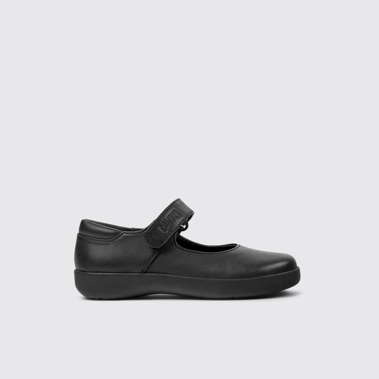 Side view of Spiral Comet Black Leather Shoes for Kids.