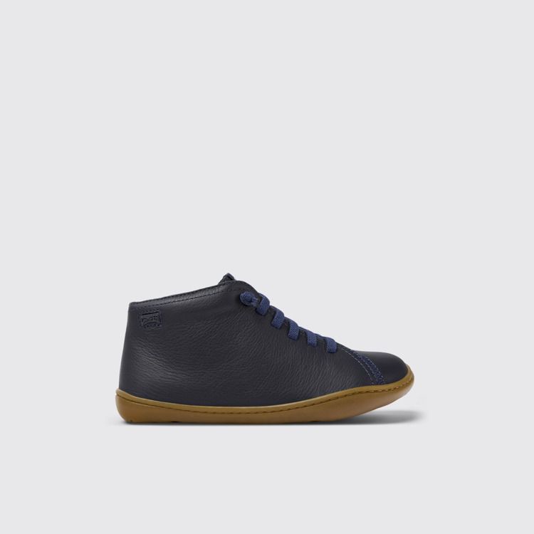 Side view of Peu Blue Leather Ankle Boots for Kids.