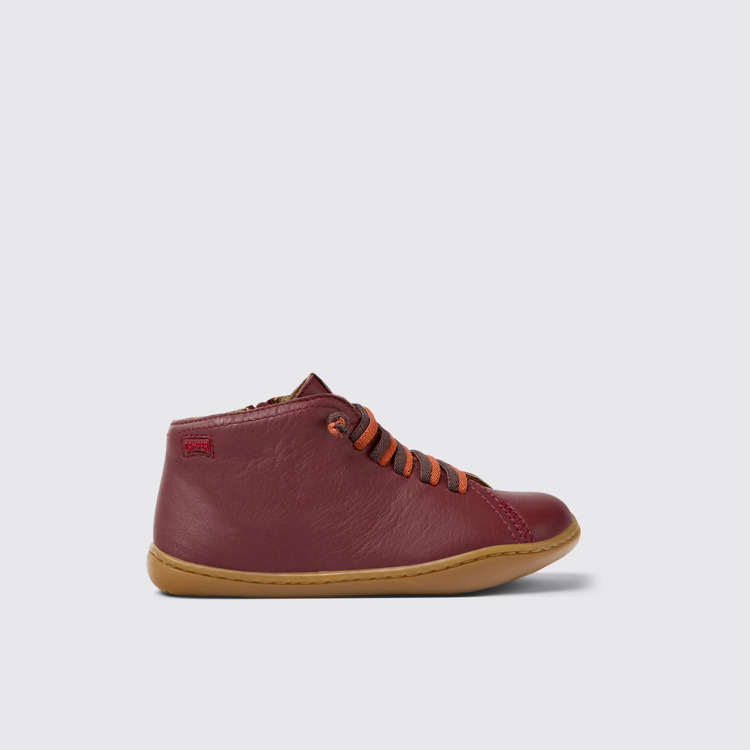 Side view of Peu Burgundy leather ankle boots for kids