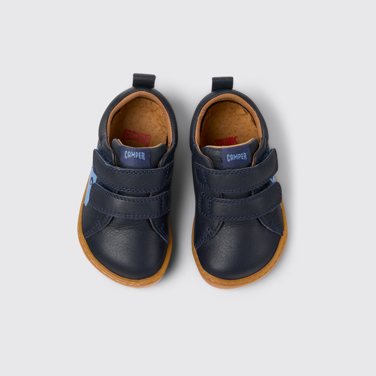 Overhead view of Twins Blue Leather Kids' Sneakers.