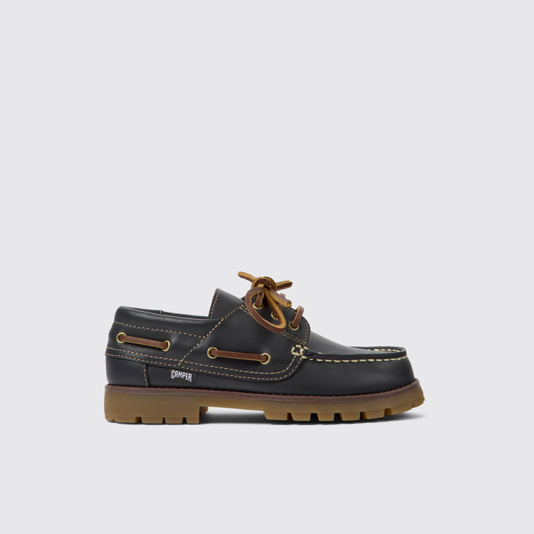 Side view of Compas Blue Leather Nautical Shoes for Kids.
