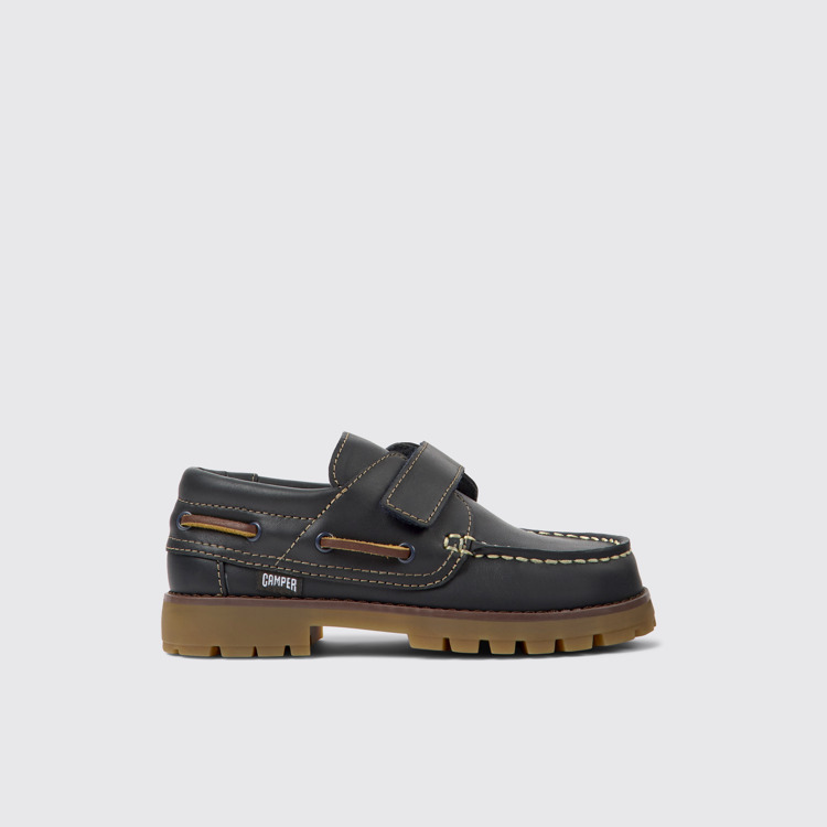 Side view of Compas Blue Leather Nautical Shoes for Kids.