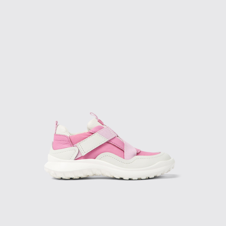 Side view of CRCLR Pink leather and textile sneakers for kids