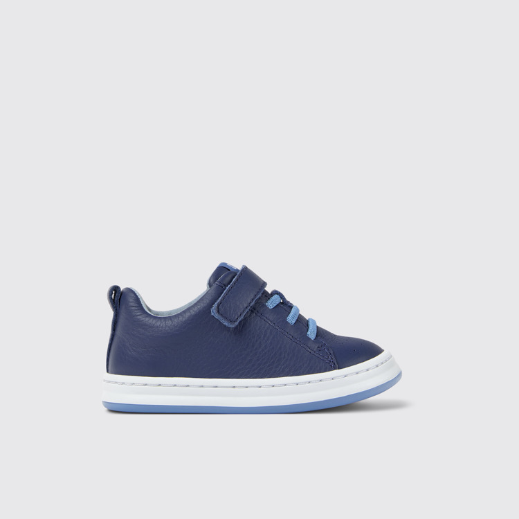 Side view of Runner Blue leather sneakers for kids