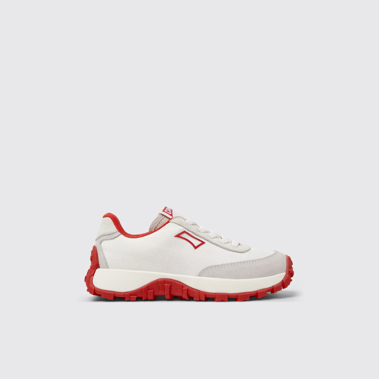Side view of Drift Trail White Recycled PET and Leather Sneakers for Kids.