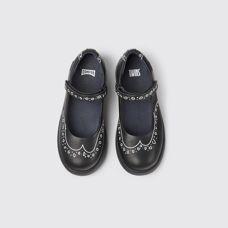 Overhead view of Twins Black leather Mary Jane shoes for kids